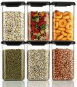 RK EMPIRE Plastic Grocery Container - 1100 ml  (Pack of 6, Black, Clear)...