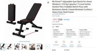 RK Prime™ Adjustable Gym Bench for Home Workout | 310 Kg Capacity | 7-Level Incline Decline Flat 