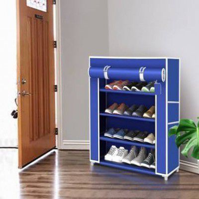 RKE 4 sleeves blue PVC pipe shoe rack Plastic Collapsible Shoe Stand  (Blue, 4 Shelves, DIY(Do-It-Yourself))