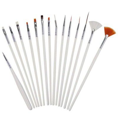 RKPM HOMES UV Gel Acrylic Nail Painting Brushes / Drawing Pen / Nail Art Design Painting Tool Pen Polish Nail Brush Set Of - 15 Pieces - White