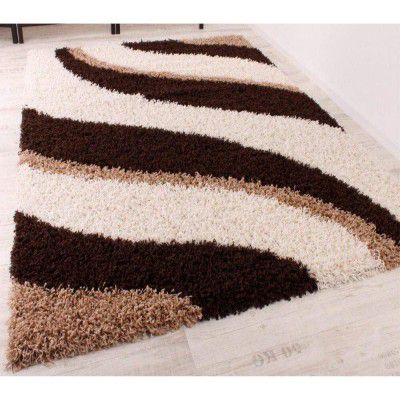RMHandloom Carpets for Living Room, Bedroom and Centerpeice Carpets | Floor Carpets and Rug Runner | Shaggy Carpets for Home and Office (Brown Beige Wave, 3x5)