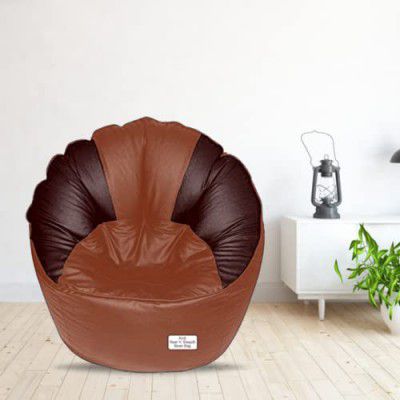 RnS Rest 'n' Sleep Bean Bag Cover Faux Leather Mudda Sofa Chair Filled Without Beans with 1 Year Warranty (Brown/Tan, 3XL)