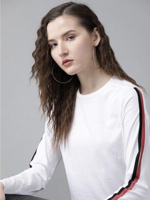 Roadste Women White Solid Round Cotton Neck Pure Cotton T-shirt