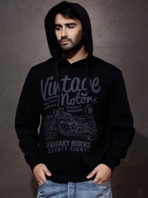 Roadster Black Printed Hooded Sweatshirt