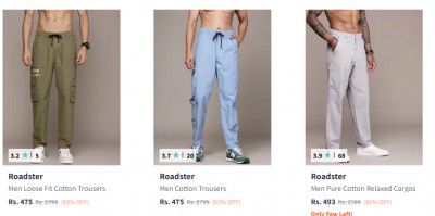 Myntra : Upto 80% off On Roadster Cargo + Add any 2 to Cart Then Apply Coupon Code