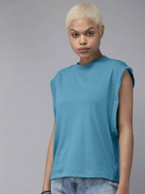 Roadster  Casual Sleeveless Solid Women Blue Top