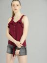 Roadster Casual Sleeveless Solid Women Maroon Top...