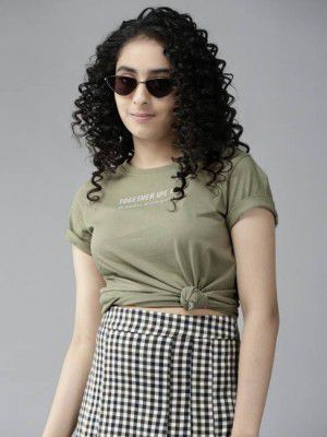 Roadster Girls Printed Pure Cotton T-Shirt (Dark Green, Pack of 1)