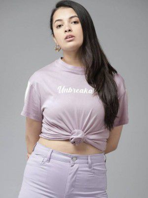 Roadster Girls Typography Pure Cotton T-Shirt (Purple, Pack of 1)
