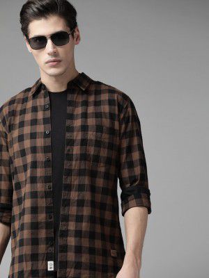 Roadster Men Brown & Black Buffalo Checked Pure Cotton Sustainable Casual Shirt