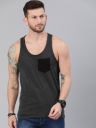 Roadster Men Charcoal Grey Melange Solid Scoop Neck Cotton T-shirt With Racer Back...