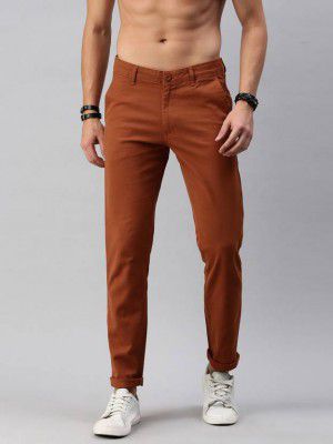 Roadster Men Regular Fit Brown Cotton Blend Trousers