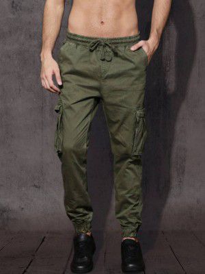 Roadster Men Regular Fit Dark Green Pure Cotton Trousers