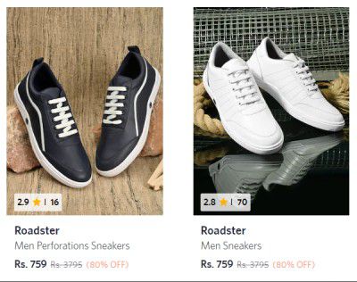 Upto 87% OFF ON Roadster Men Sneakers | Starts at Rs 527