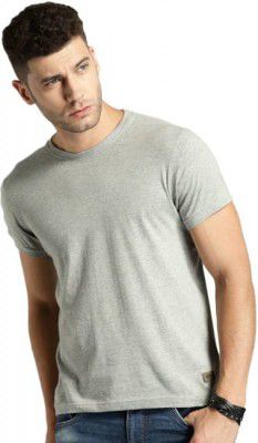 Roadster Men Solid Round Neck Cotton Blend Grey T-Shirt