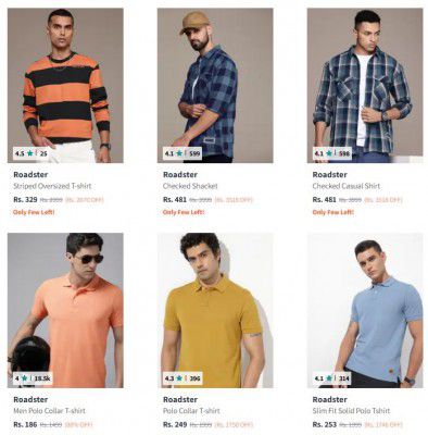 Myntra : Up to 89% OFF - Roadster Mens Clothing | Starts At ₹193
