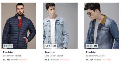 Myntra : Upto 88% Off On Roadster mens jackets