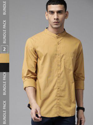 Roadster Men's Pack of 2 Pure Cotton Solid Casual Shirt