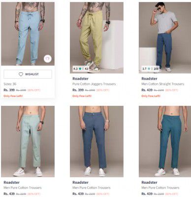 Roadster Men's Trousers Starts at ₹389