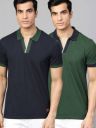 Roadster Pack of 2 Men Solid Polo Neck Pure Cotton Multicolor T-Shirt...