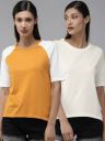 Roadster Pack of 2 Women Solid Round Neck Pure Cotton Yellow T-Shirt...