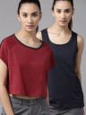 Roadster Pack of 2 Women Solid Round Neck Pure Cotton Maroon T-Shirt...