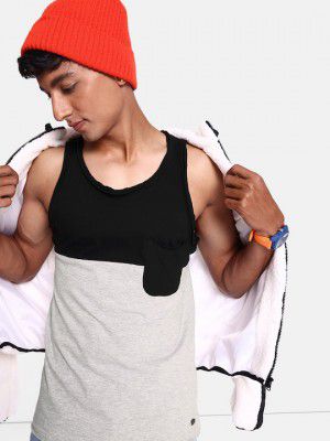 Roadster The Lifestyle Co. Colourblocked Sleeveless T-shirt