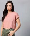 Roadster Solid Women Round Neck Pink T-Shirt...
