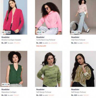 Roadster Women's Sweaters Starts @259