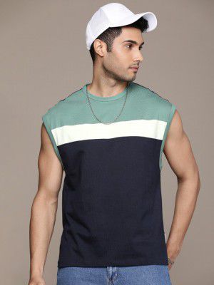 Roadster The Life Co. Colourblocked Relaxed Fit Pure Cotton T-shirt
