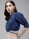 Roadster The Life Co. Embroidered Puff Sleeve Pure Cotton Shirt Style Crop Top...