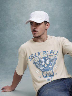 Roadster The Life Co. Graphic Printed Drop-Shoulder Sleeves Relaxed Fit T-shirt