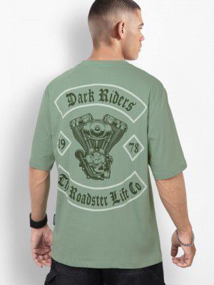 Roadster The Life Co. Printed Drop-Shoulder Sleeves Relaxed Cotton T-shirt