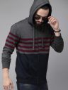 Roadster The Lifestyle Co Men Navy Blue & Grey Colourblocked Hooded Sweatshirt...