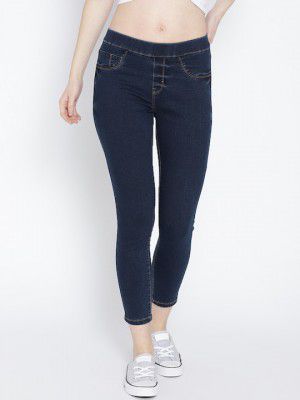 Roadster The Lifestyle Co Women Navy Blue Solid Super Skinny Fit Cropped Jeggings