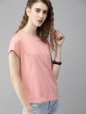 Roadster The Lifestyle Co Women Pink Solid Round Neck Pure Cotton T-shirt...