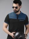 Roadster The Men Black And Blue Colourblocked Polo Collar Pure Cotton T-shirt...