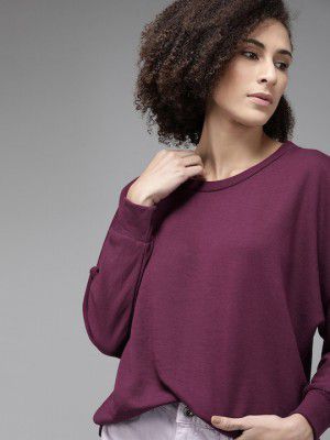 Roadster Women Burgundy Dolman Sleeves Sweatshirt