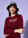 Roadster Women Charming Maroon Typography Sweater Dress...