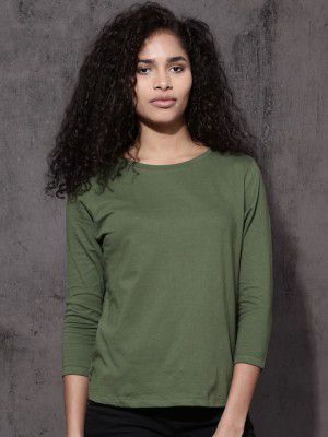 Roadster Women Green Solid Round Neck T-shirt