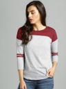 Roadster Women Grey Melange & Maroon Colourblocked Round Neck T-shirt...