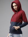 Roadster Women Maroon & Navy Blue Colourblocked Hooded Sweatshirt...