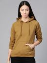 Roadster Women Mustard Brown Fleece Solid Hooded Sweatshirt...
