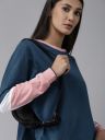 Roadster Women Navy Blue Extended Colourblocked Sleeves Pure Cotton T-shirt...