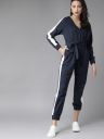 Roadster Women Navy Blue & White Pure Cotton Side Taping Basic Jumpsuit...
