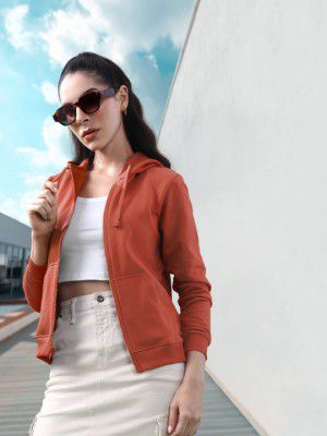 Roadster Women Rust Red Solid Hooded Sweatshirt