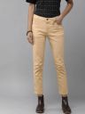 Roadster Women Slim Fit Yellow Cotton Blend Trousers...