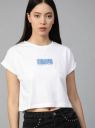 Roadster Women Solid Round Neck Pure Cotton White T-Shirt...