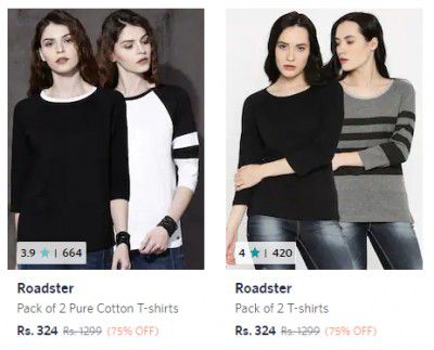 Roadster Women Pack Of 2 T-shirts Upto 80% Off