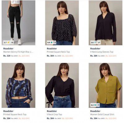 Upto 90% Off - Roadster Womens Clothing | Starts At ₹127